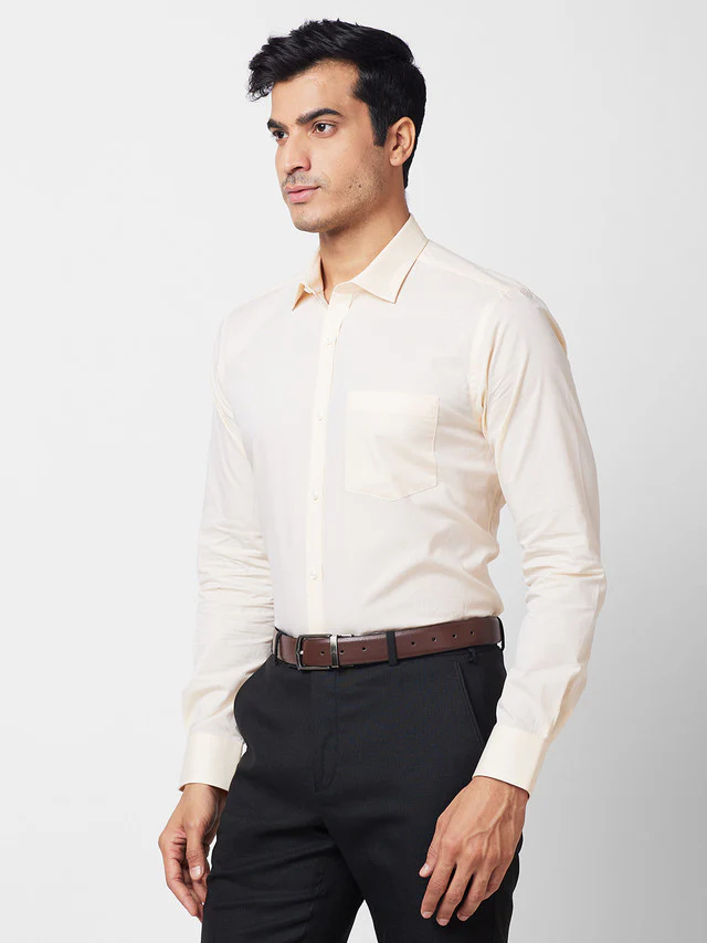Park Avenue Yellow Dobby Slim Fit Cotton Formal Shirt - Image 3