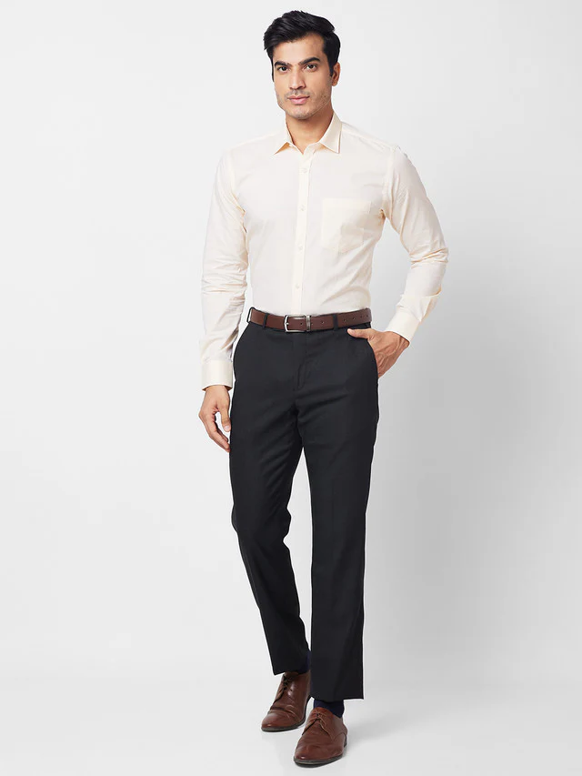 Park Avenue Yellow Dobby Slim Fit Cotton Formal Shirt - Image 5
