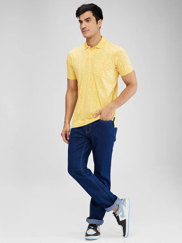 Park Avenue Yellow Printed Slim Fit Cotton Blend T-Shirt - Image 5
