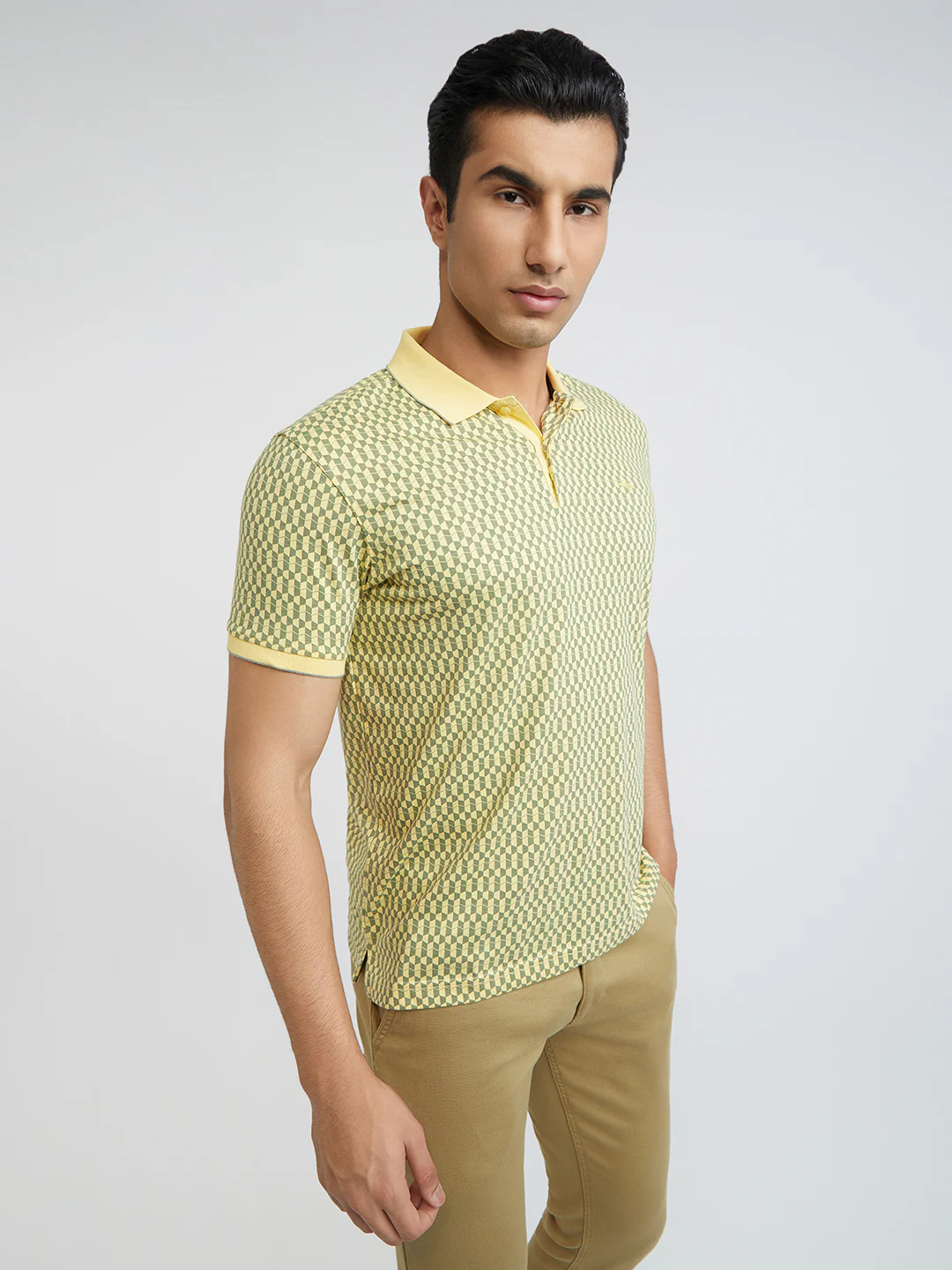 Park Avenue Yellow Printed Slim Fit Cotton Blend T-Shirt - Image 3