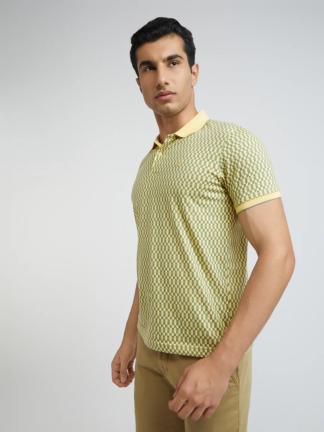Park Avenue Yellow Printed Slim Fit Cotton Blend T-Shirt - Image 4