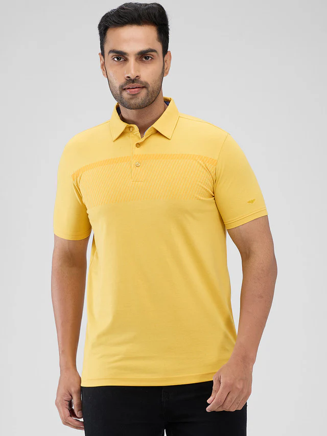 Park Avenue Yellow Printed Slim Fit Cotton Blend T-Shirt