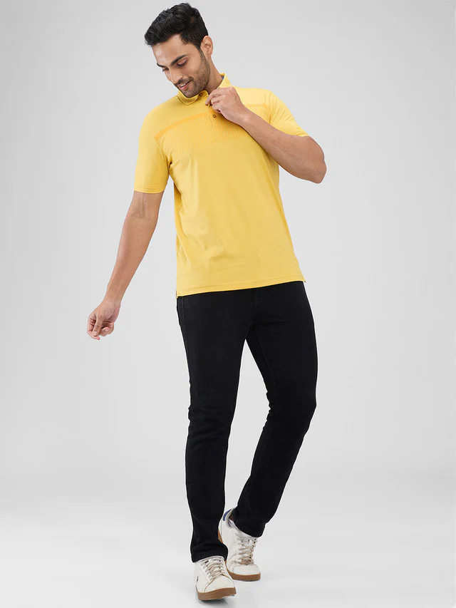 Park Avenue Yellow Printed Slim Fit Cotton Blend T-Shirt - Image 5