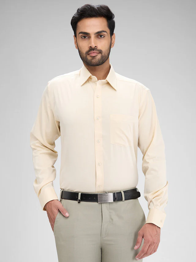 Park Avenue Yellow Solid Regular Fit Full Sleeve Cotton Shirt