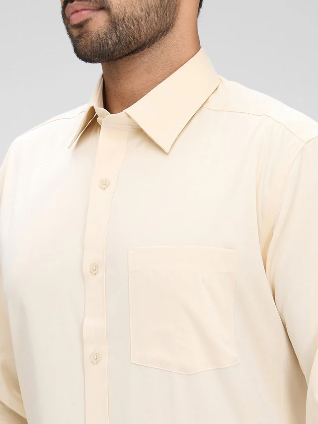 Park Avenue Yellow Solid Regular Fit Full Sleeve Cotton Shirt - Image 6