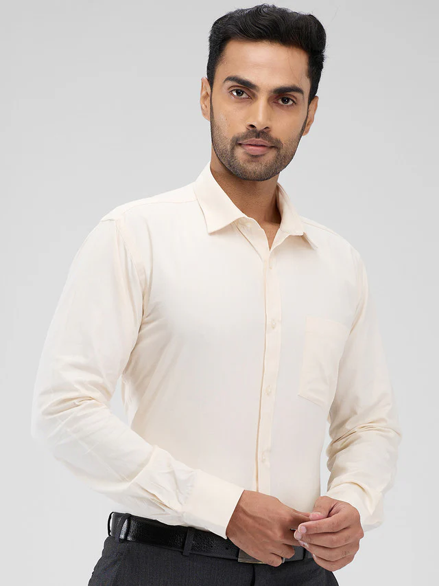 Park Avenue Yellow Solid Slim Fit Cotton Formal Shirt - Image 2