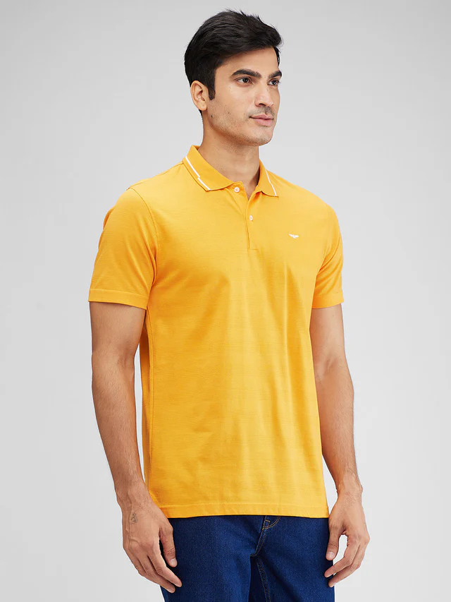 Park Avenue Yellow Stripe Slim Fit Cotton T-Shirt - Image 2