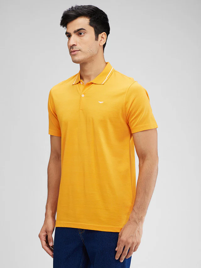 Park Avenue Yellow Stripe Slim Fit Cotton T-Shirt - Image 3