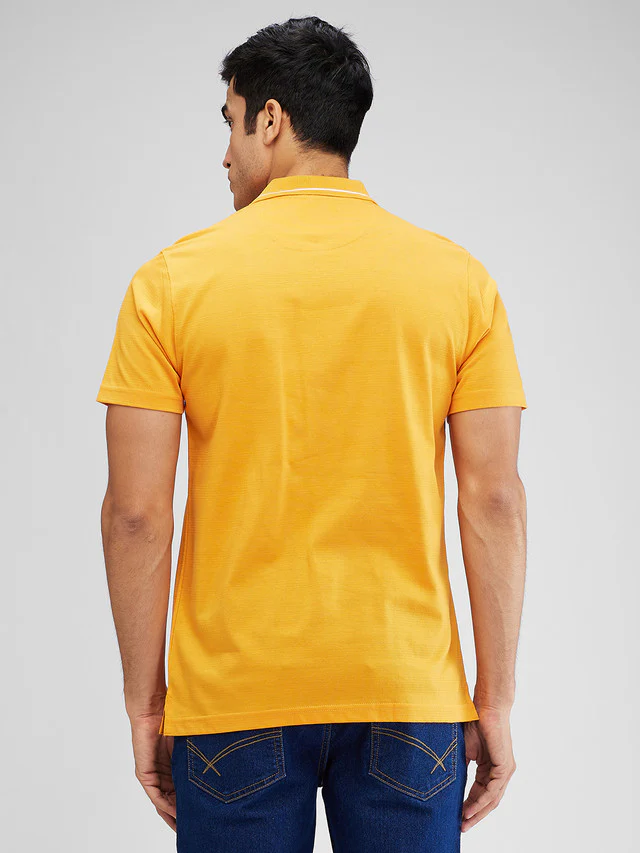 Park Avenue Yellow Stripe Slim Fit Cotton T-Shirt - Image 4
