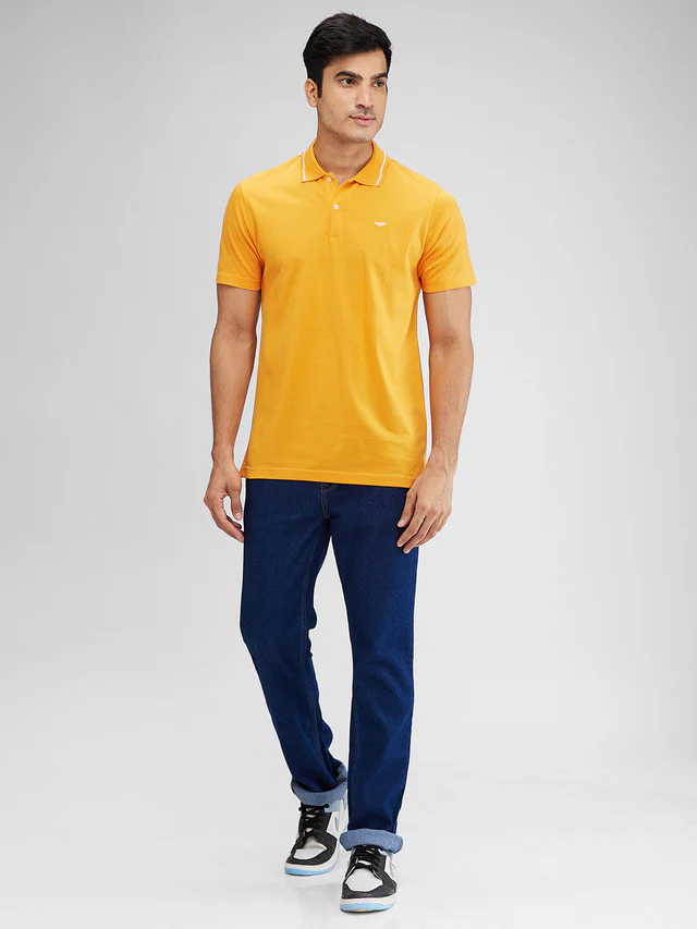 Park Avenue Yellow Stripe Slim Fit Cotton T-Shirt - Image 5