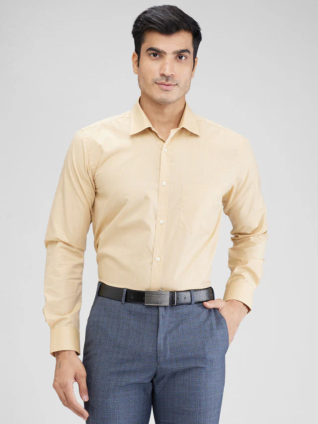 Park Avenue Yellow Stripe Slim Fit Full Sleeve Cotton Blend Shirt
