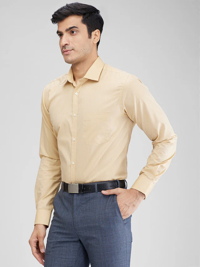 Park Avenue Yellow Stripe Slim Fit Full Sleeve Cotton Blend Shirt - Image 3