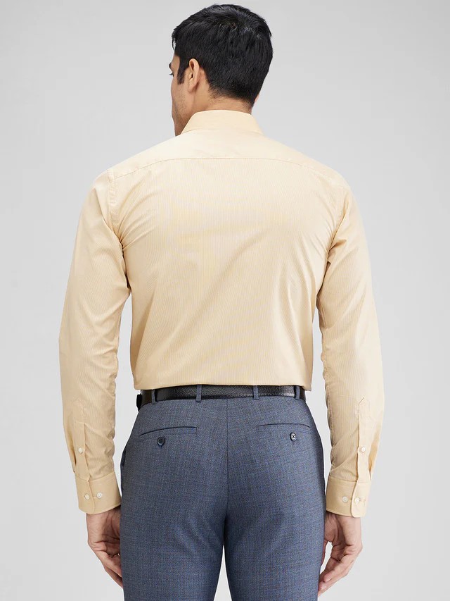 Park Avenue Yellow Stripe Slim Fit Full Sleeve Cotton Blend Shirt - Image 4