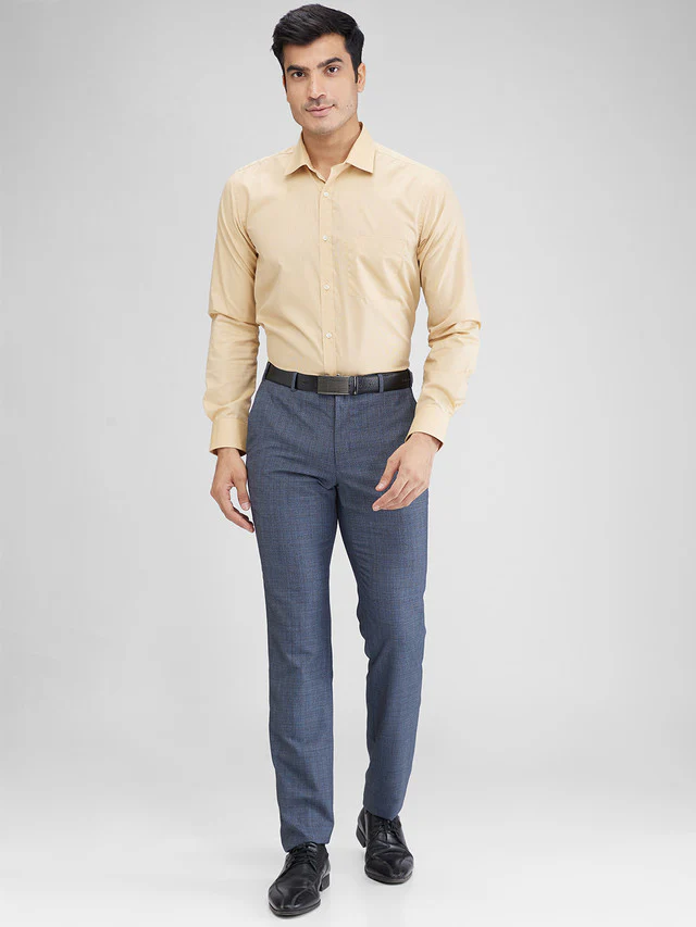 Park Avenue Yellow Stripe Slim Fit Full Sleeve Cotton Blend Shirt - Image 5