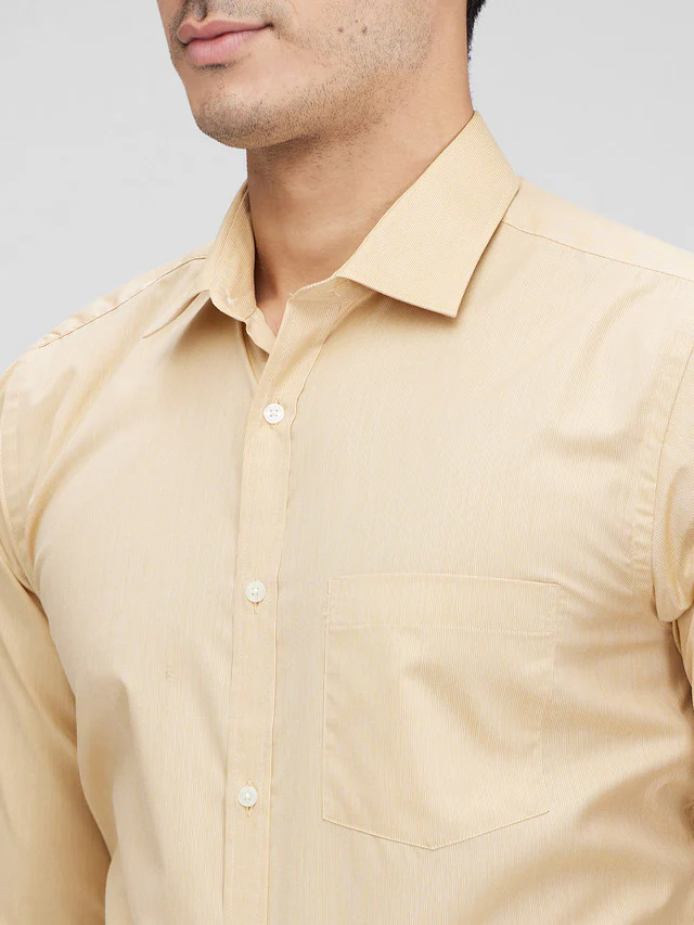 Park Avenue Yellow Stripe Slim Fit Full Sleeve Cotton Blend Shirt - Image 6