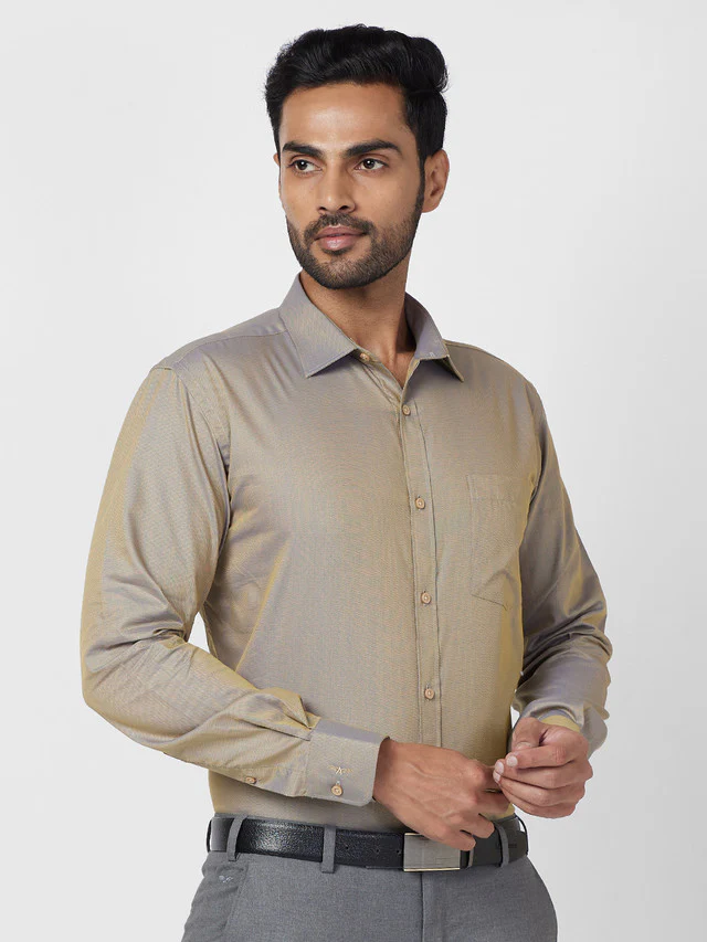 Park Avenue Men Green Structured Slim Fit Cotton Blend Formal Shirt - Image 2