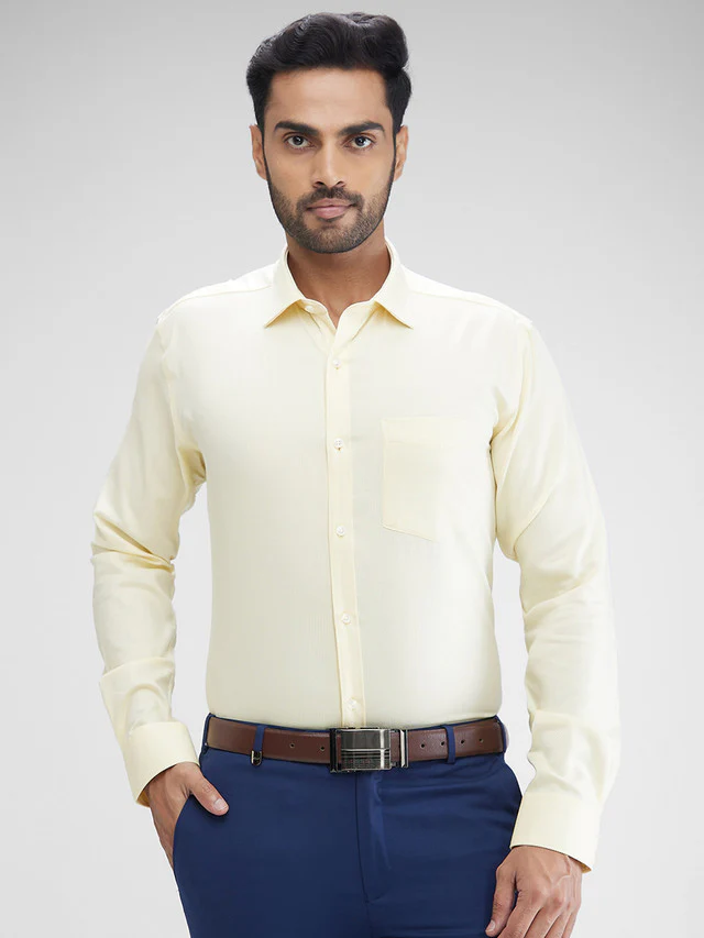 Park Avenue Yellow Structure Slim Fit Cotton Formal Shirt