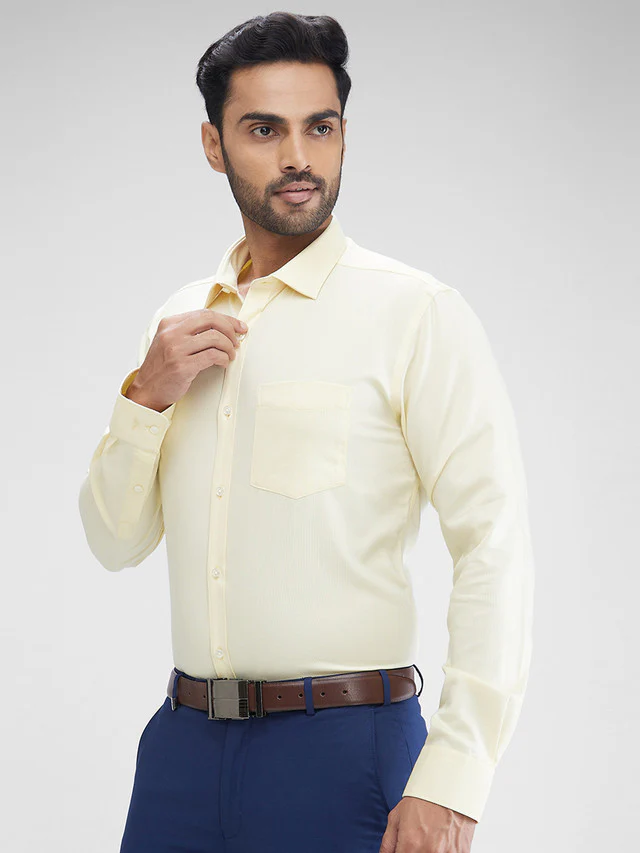 Park Avenue Yellow Structure Slim Fit Cotton Formal Shirt - Image 3