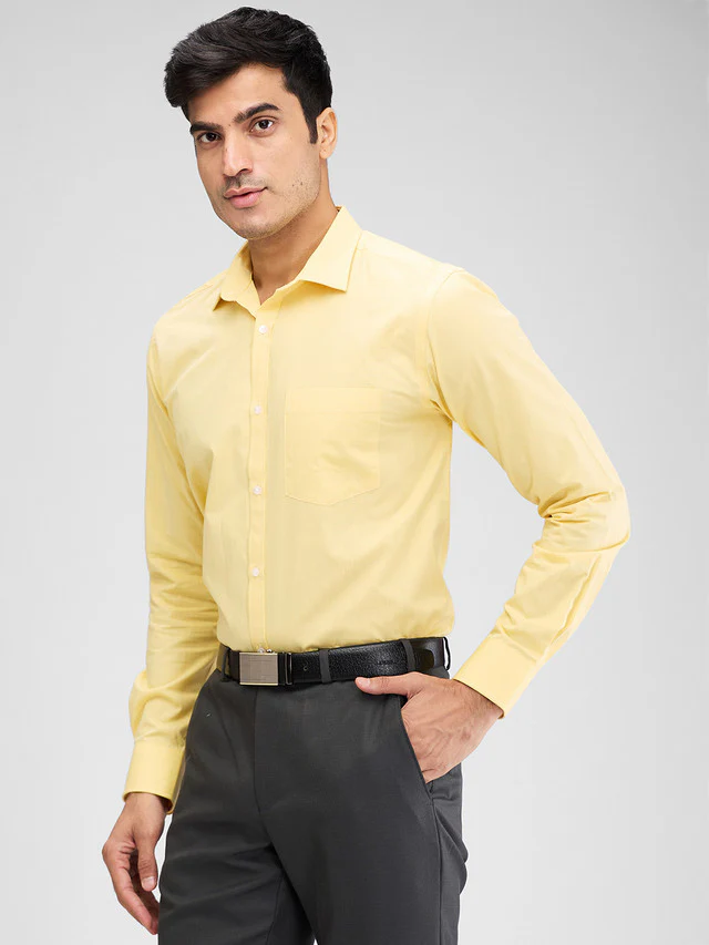 Park Avenue Yellow Structure Slim Fit Cotton Formal Shirt - Image 3