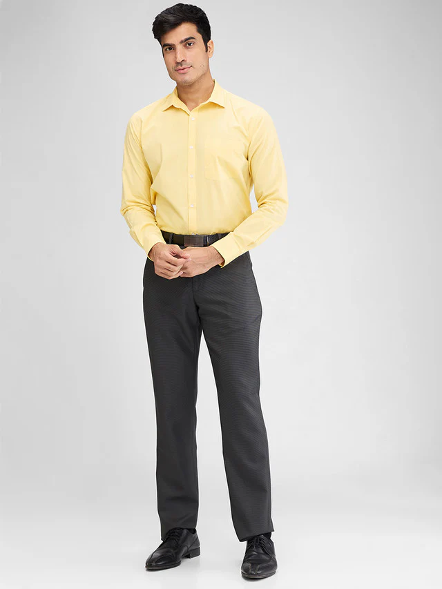 Park Avenue Yellow Structure Slim Fit Cotton Formal Shirt - Image 5