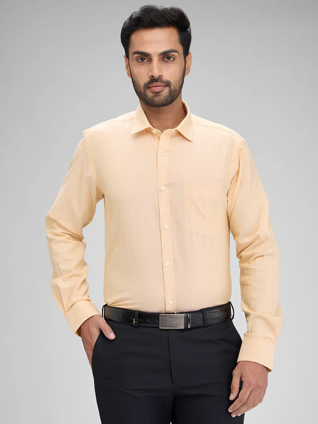 Park Avenue Yellow Structure Slim Fit Full Sleeve Cotton Shirt