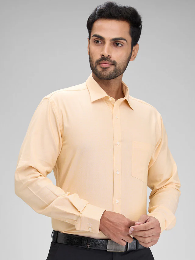 Park Avenue Yellow Structure Slim Fit Full Sleeve Cotton Shirt - Image 2