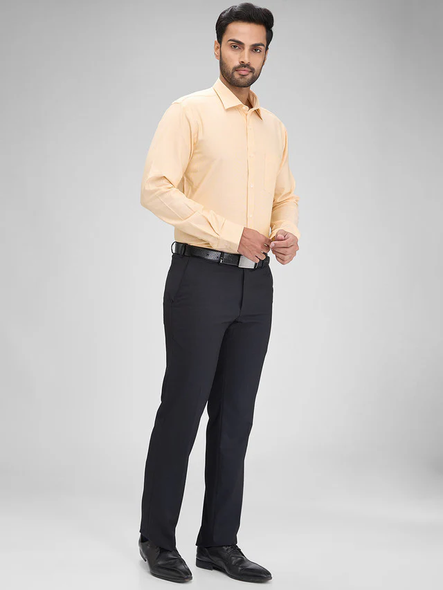 Park Avenue Yellow Structure Slim Fit Full Sleeve Cotton Shirt - Image 5