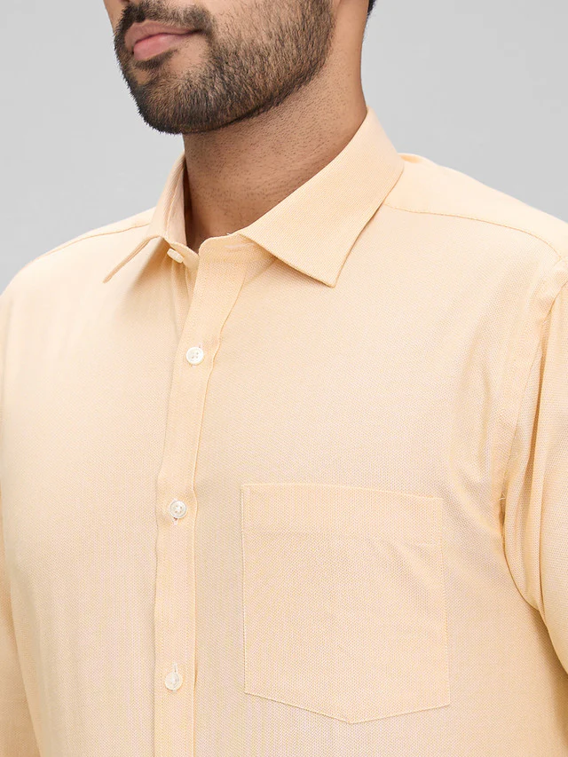 Park Avenue Yellow Structure Slim Fit Full Sleeve Cotton Shirt - Image 6