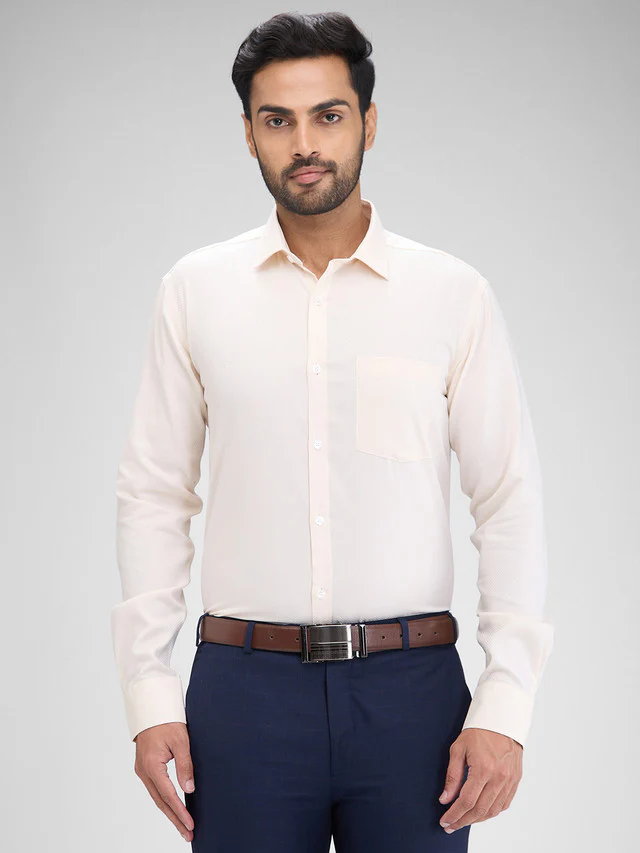Park Avenue Yellow Structure Slim Fit Full Sleeve Cotton Shirt