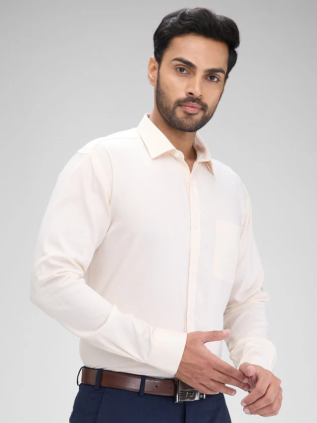 Park Avenue Yellow Structure Slim Fit Full Sleeve Cotton Shirt - Image 2