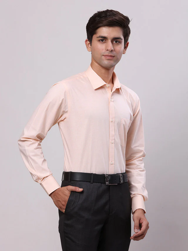 Park Avenue Yellow Structure Slim Fit Full Sleeve Cotton Shirt - Image 2