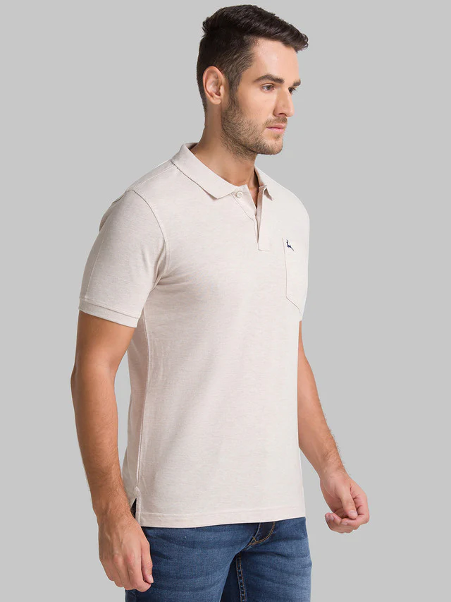 Parx Beige Solid Regular Fit Cotton T-Shirt - Image 2