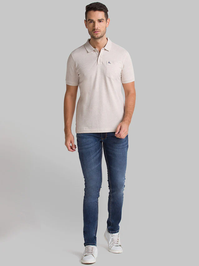 Parx Beige Solid Regular Fit Cotton T-Shirt - Image 5
