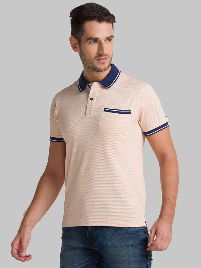Parx Beige Structure Regular Fit Cotton Blend T-Shirt - Image 3