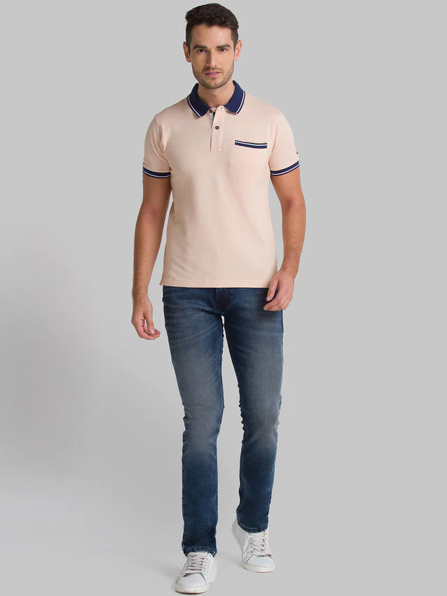 Parx Beige Structure Regular Fit Cotton Blend T-Shirt - Image 5