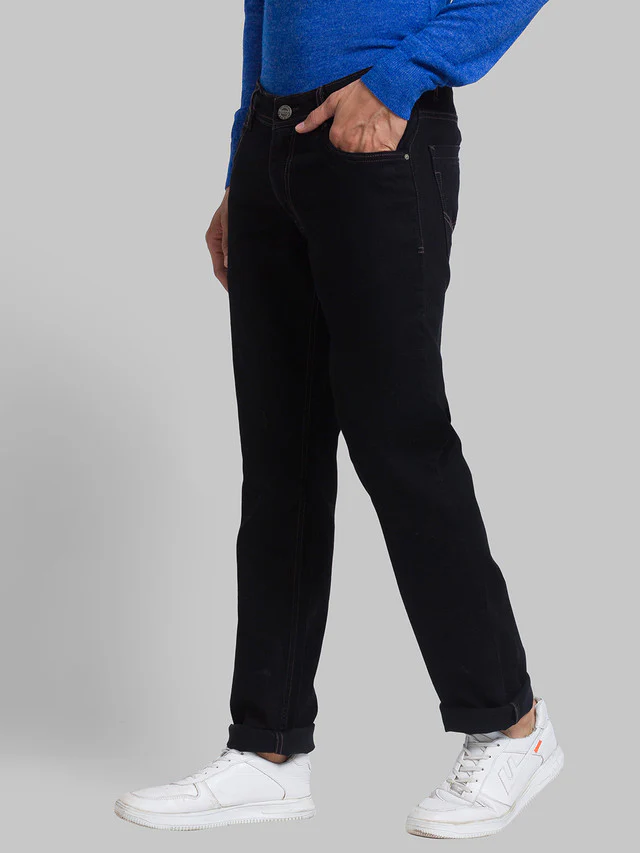 Parx Black Jacquard Slim Tapered Fit Cotton Blend Jeans - Image 3
