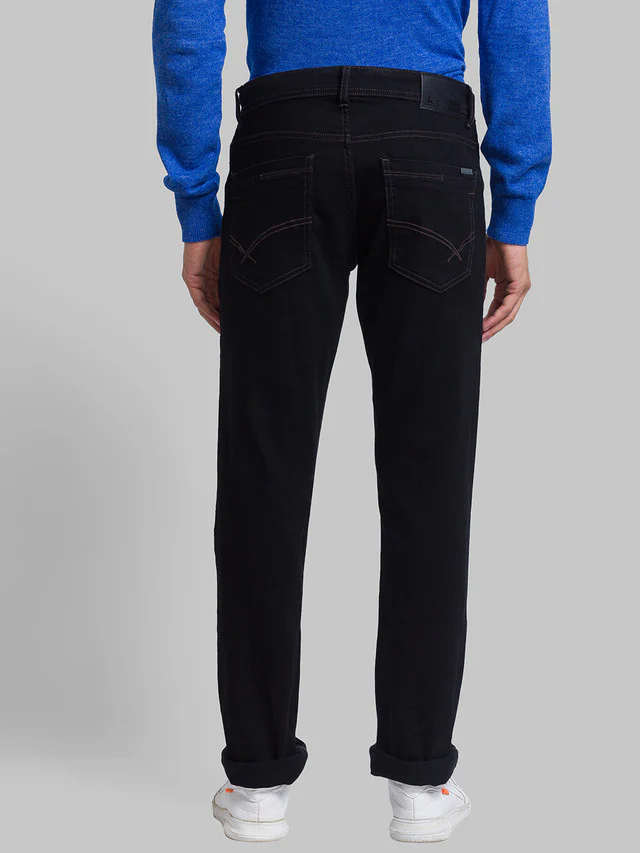 Parx Black Jacquard Slim Tapered Fit Cotton Blend Jeans - Image 4