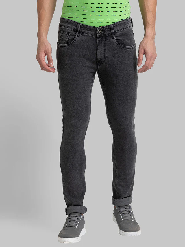 Parx Black Plain Skinny Fit Cotton Blend Jeans