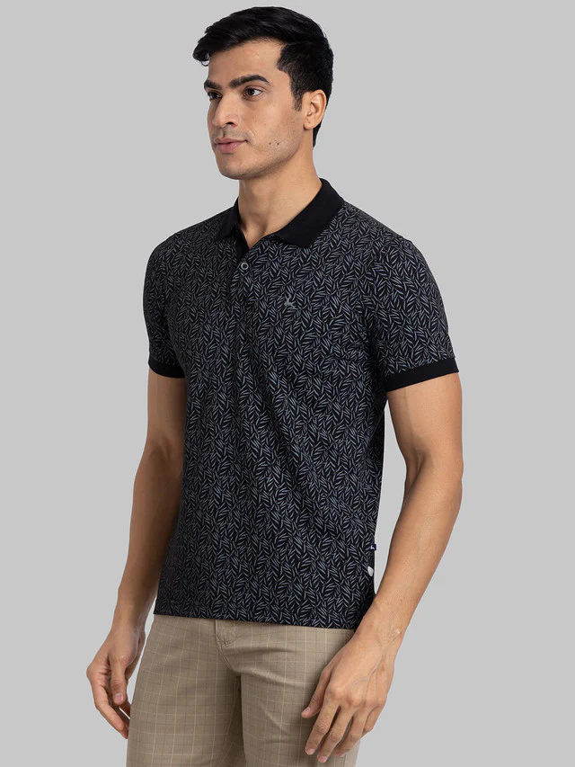 Parx Black Printed Regular Fit Cotton T-Shirt - Image 3