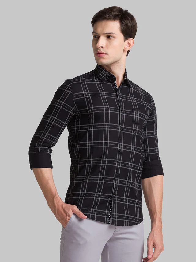 Parx Black Printed Slim Fit Cotton Casual Shirt - Image 2