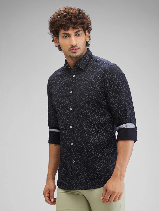 Parx Black Printed Slim Fit Cotton Casual Shirt - Image 3