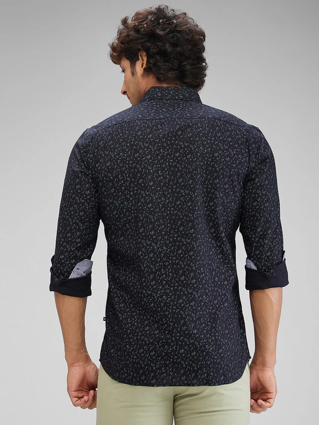 Parx Black Printed Slim Fit Cotton Casual Shirt - Image 4