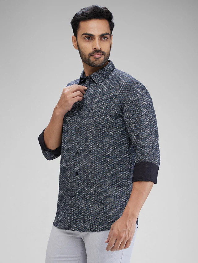 Parx Black Printed Slim Fit Cotton Casual Shirt - Image 3