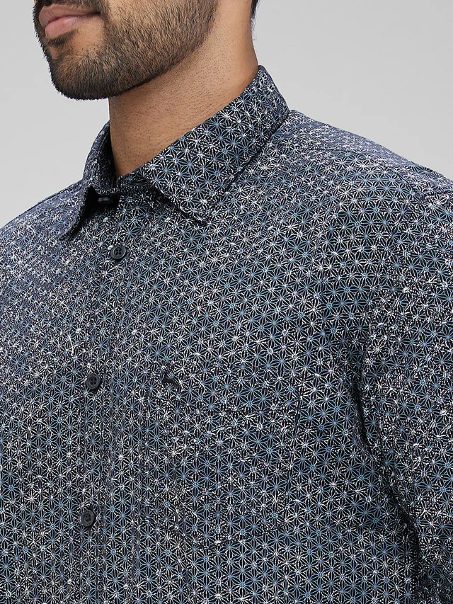 Parx Black Printed Slim Fit Cotton Casual Shirt - Image 6