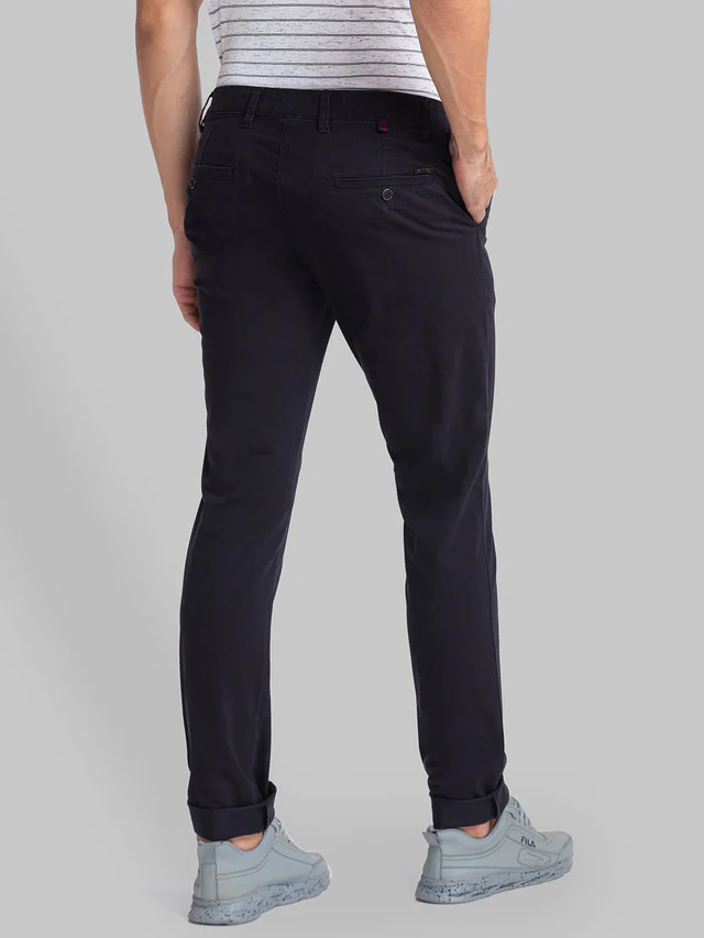 Parx Black Solid Low Rise Tapered Fit Cotton Blend Trouser - Image 4
