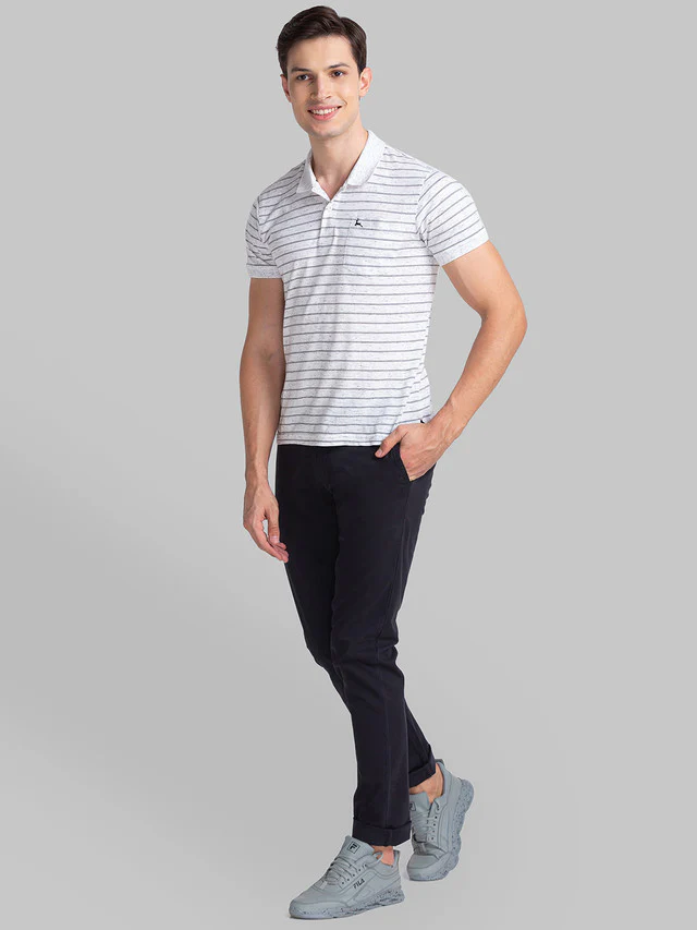 Parx Black Solid Low Rise Tapered Fit Cotton Blend Trouser - Image 5