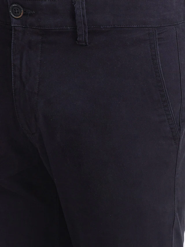 Parx Black Solid Low Rise Tapered Fit Cotton Blend Trouser - Image 6