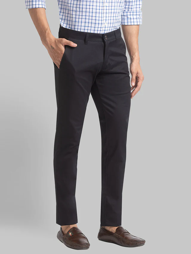 Parx Black Solid Low Rise Tapered Fit Cotton Blend Trouser - Image 2