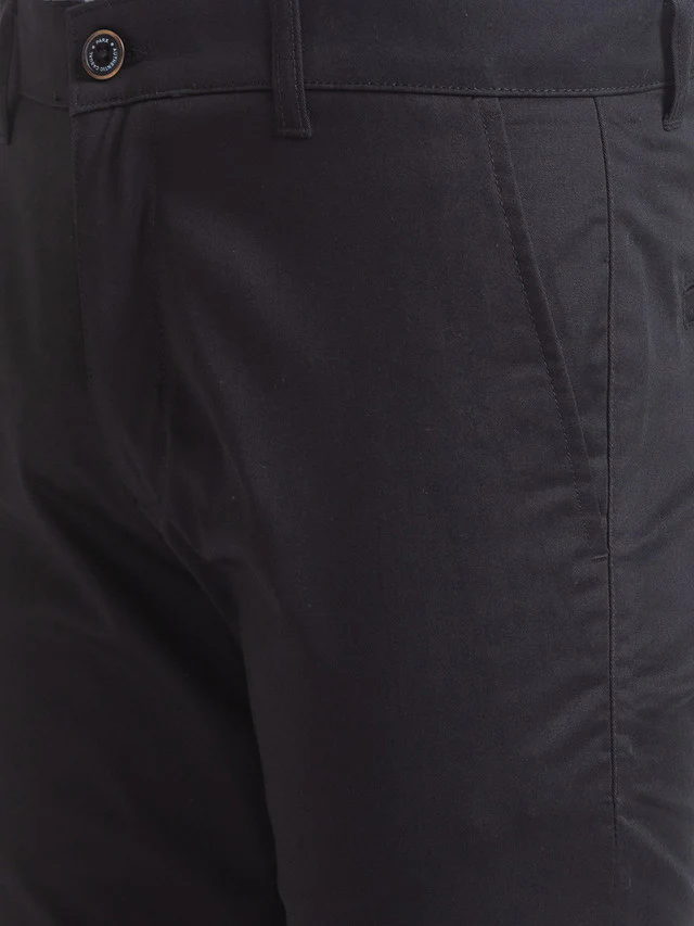 Parx Black Solid Low Rise Tapered Fit Cotton Blend Trouser - Image 6