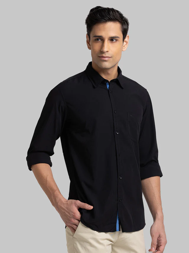 Parx Black Solid Slim Fit Bamboo Plyester Blend Casual Shirt - Image 2